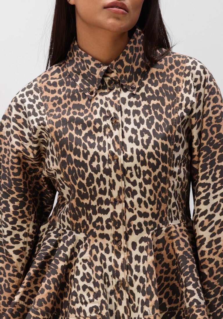 bruine ganni blouses printed stretch cotton peplum shirt