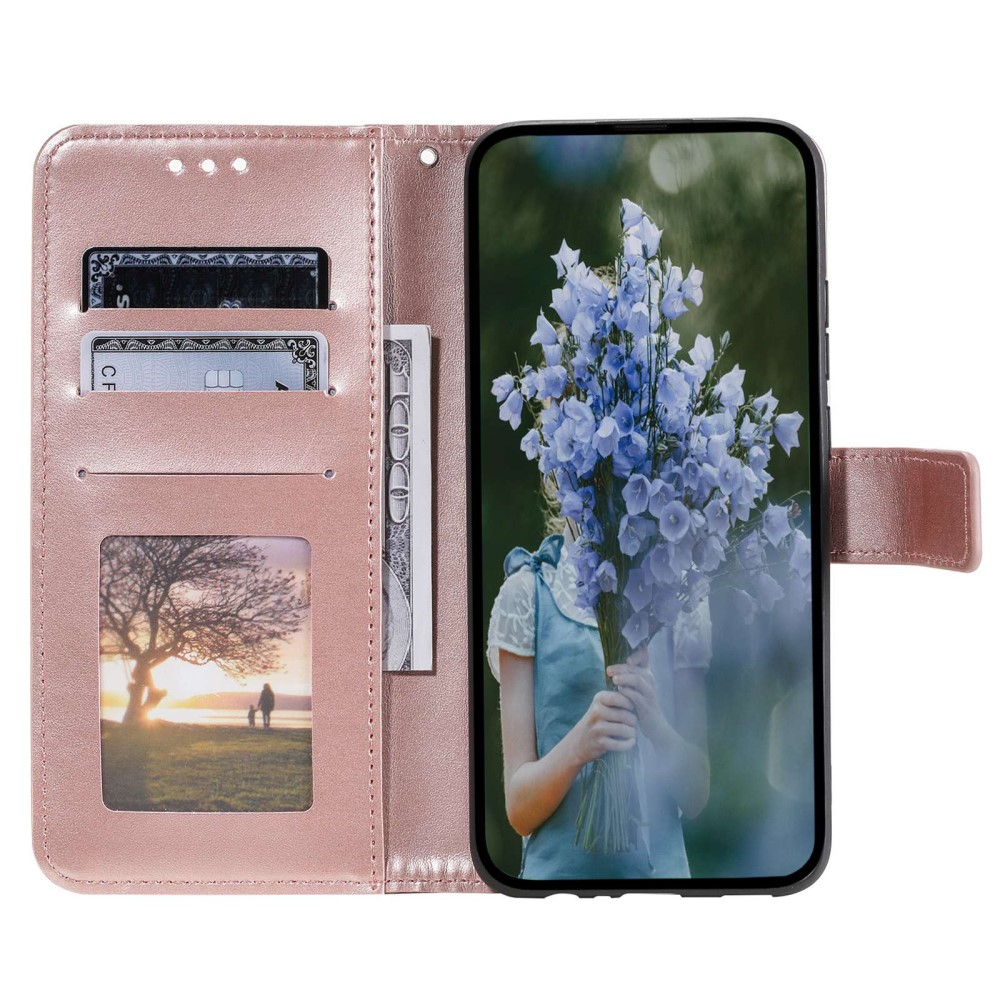Samsung Galaxy S23 5G Leder Tasche Wallet - Mandala Flowers Imprint - Roségold