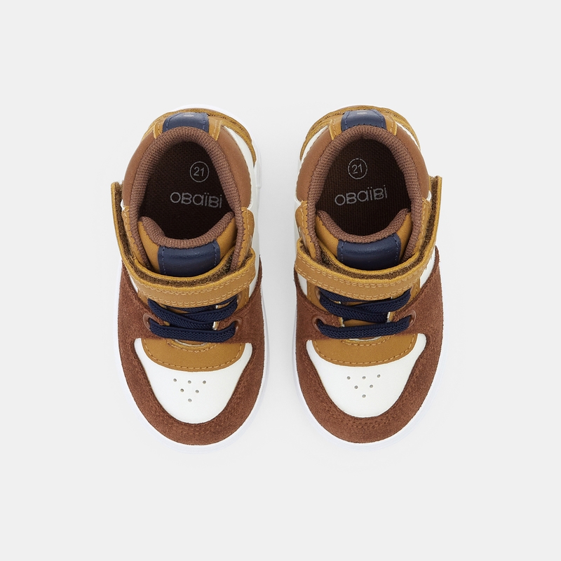 Basket montante lacets élastiques et scratch beige bébé garçon