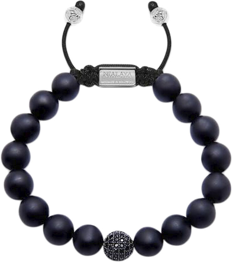 Nialaya Men's Beaded Bracelet with Black CZ Diamond & Matte Onyx Black