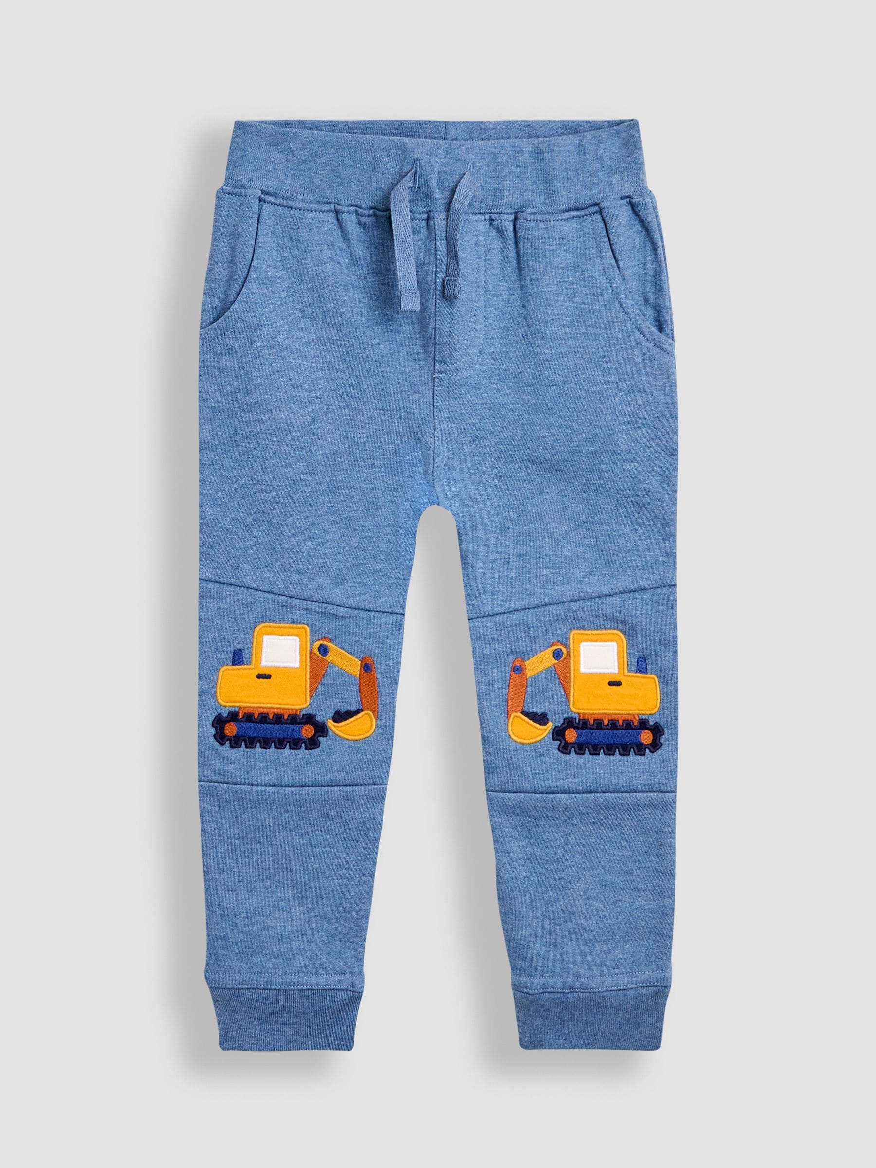 Blauw graafmachine - JoJo Maman Bébé 2-Pack Appliqué Knie & Effen Joggingbroeken