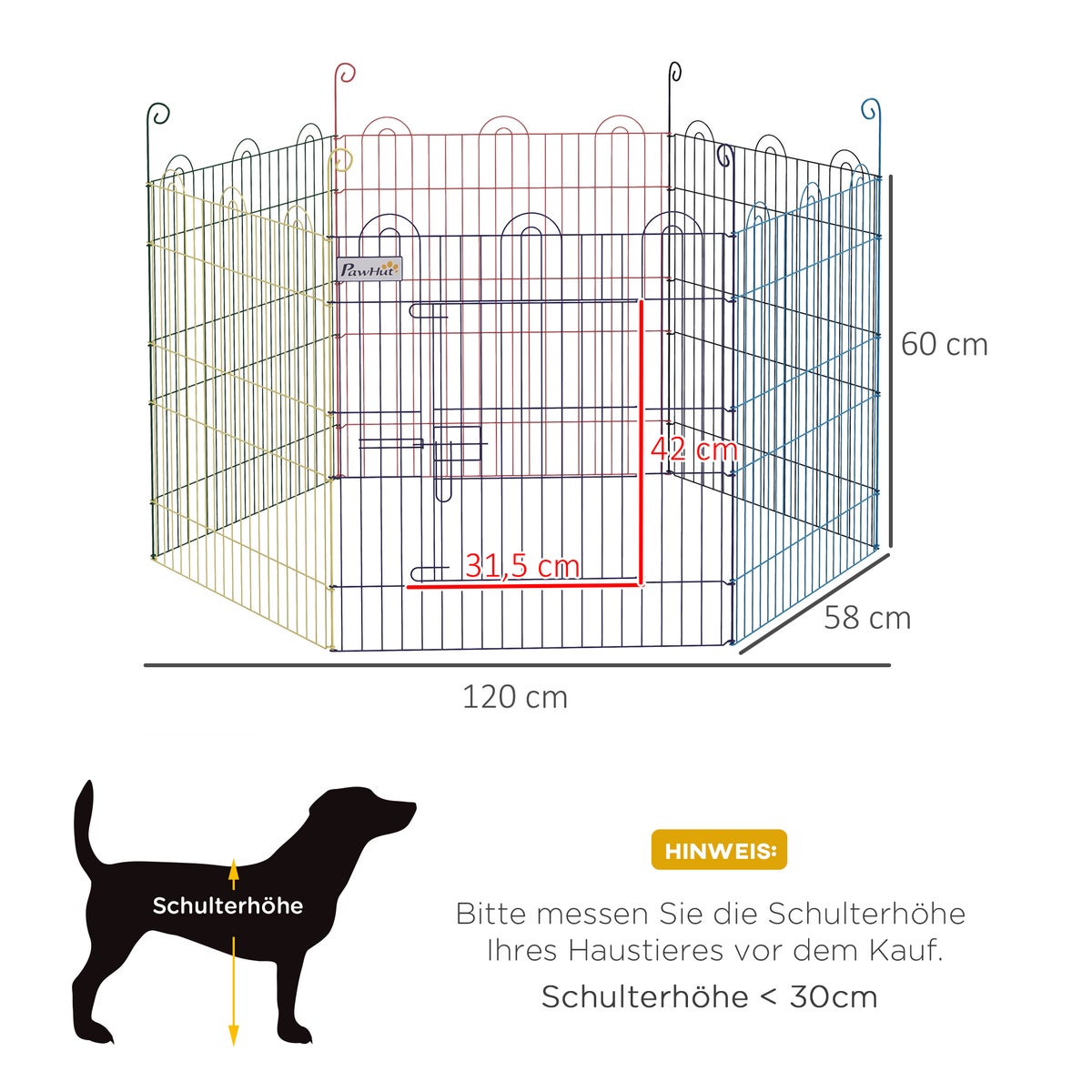 PawHut Puppy Playpen, Ø120 x 60H cm, Metaal, Veelkleurig