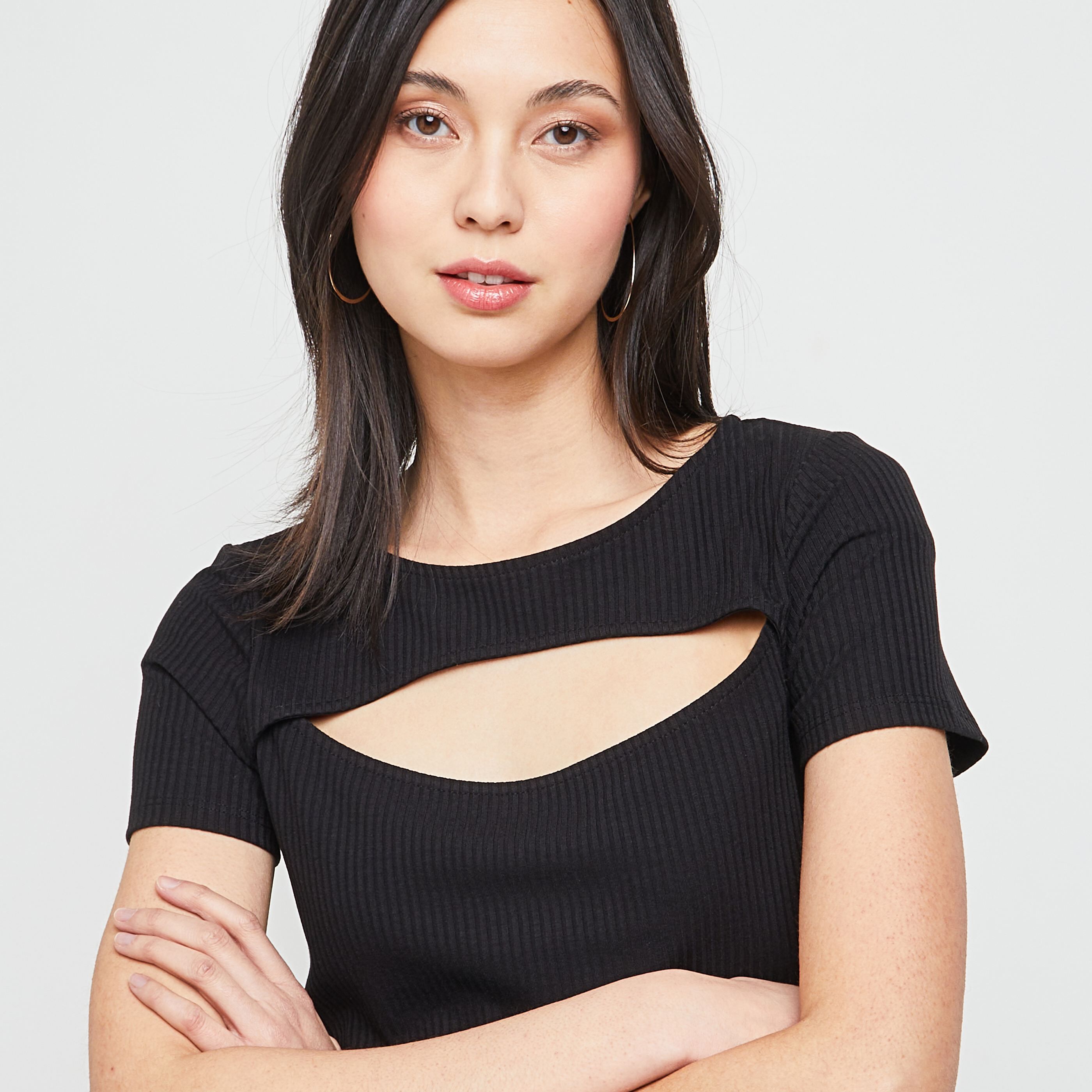 Tshirt cut out femme - NOIR