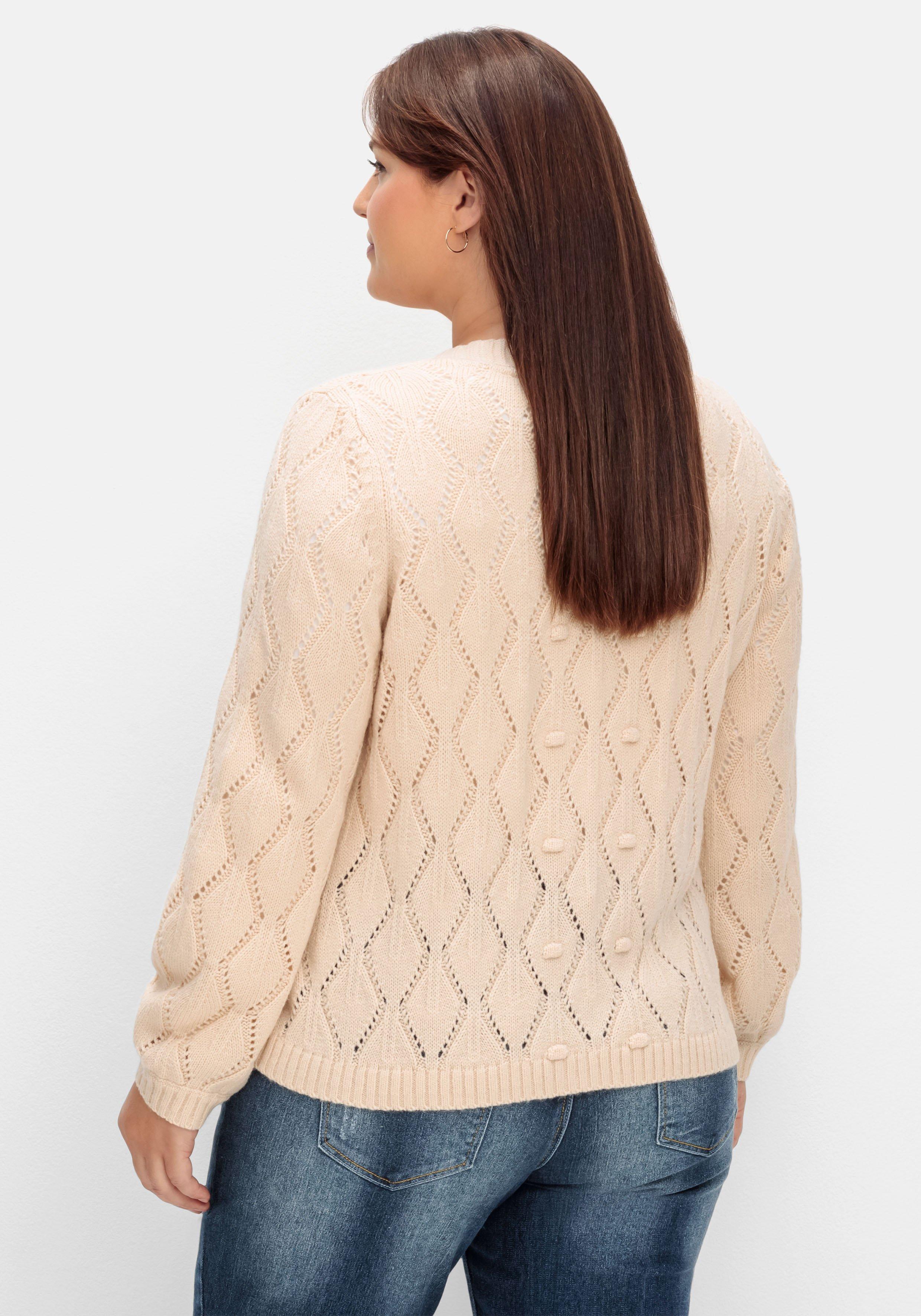 Kurze Lochmuster-Strickjacke mit Wollanteil