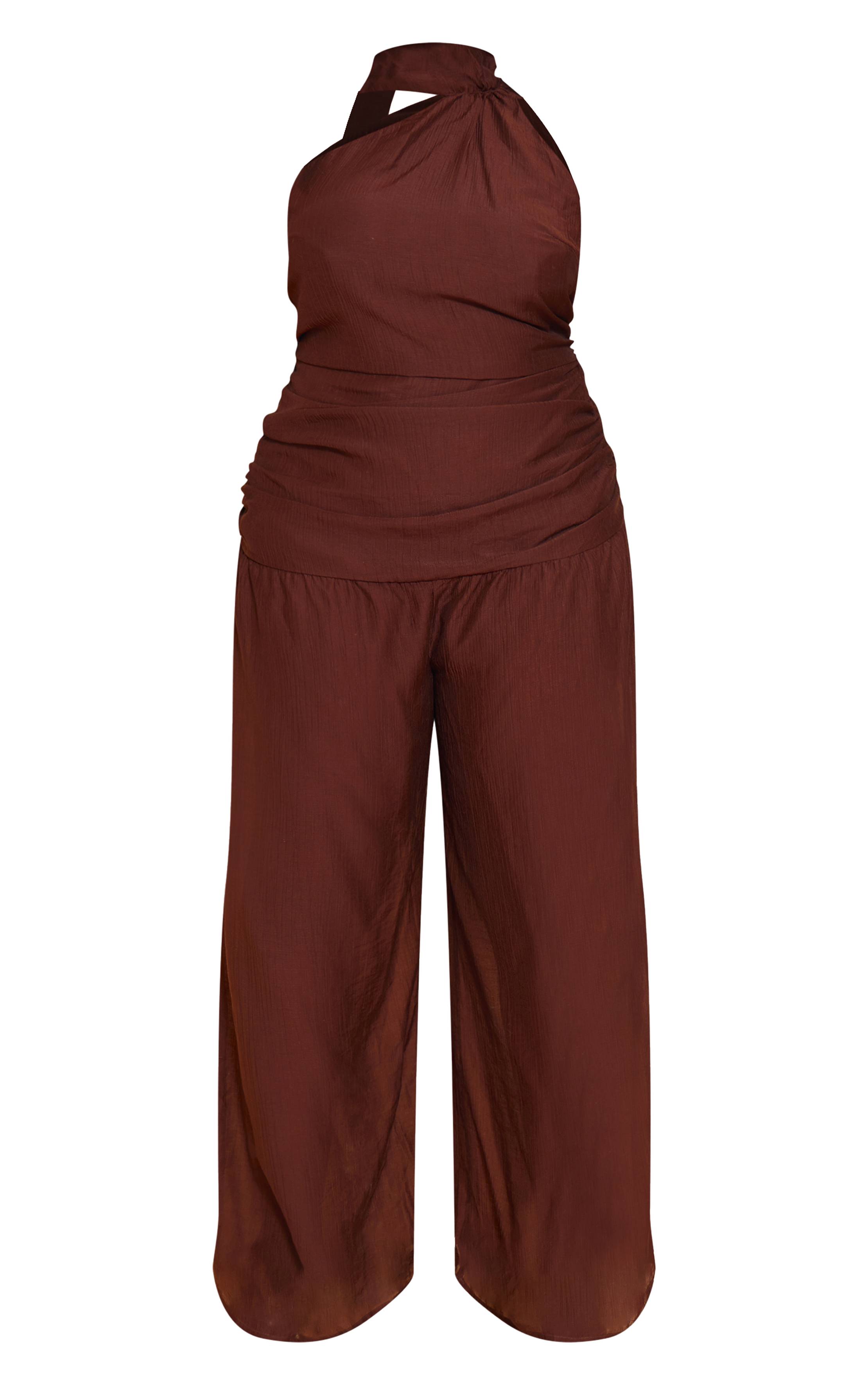 Chocolat Combinaison Grande Taille Texturée Asymétrique Avec Détail Foulard