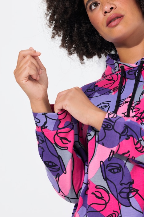 Hoodie, Gesichter-Print, Kapuze