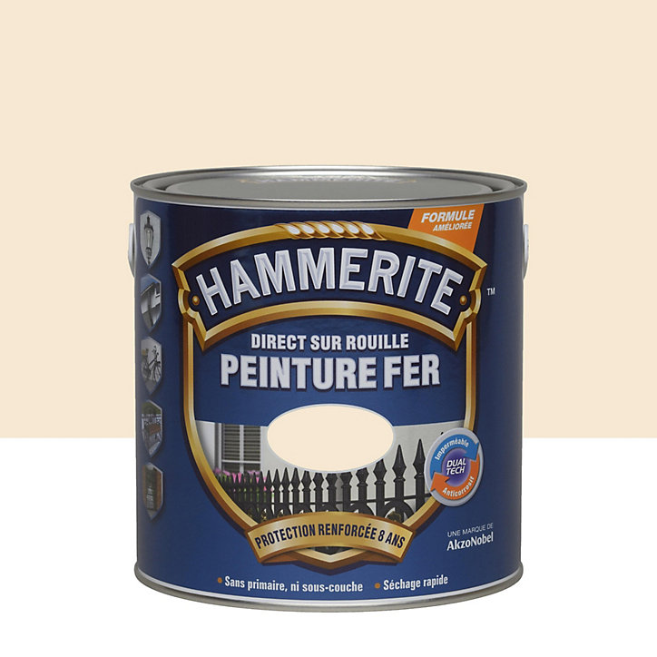 Peinture extérieure métal direct sur rouille Hammerite brillant laqué blanc cassé 2,5L