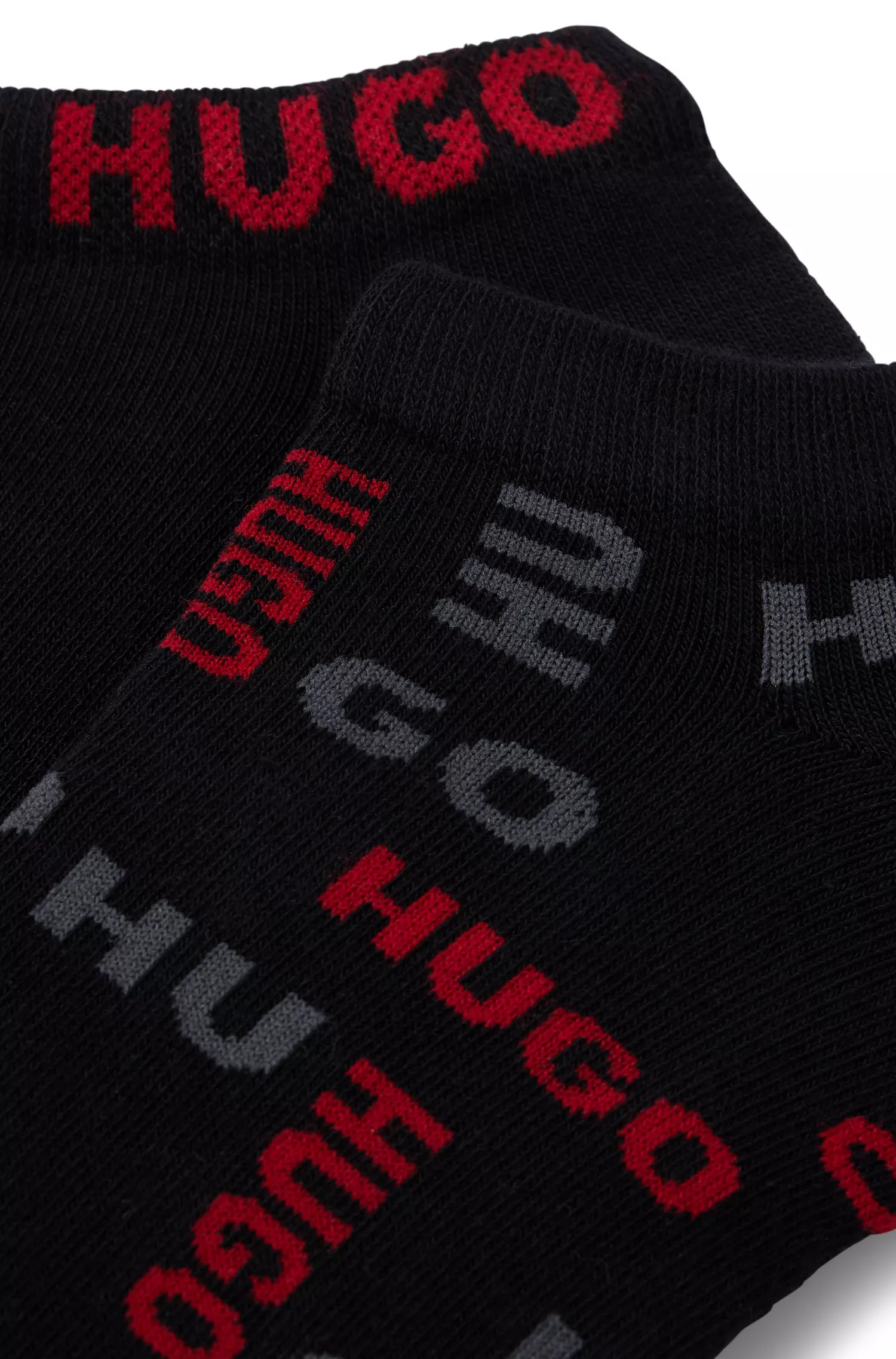 HUGO Vermelho - Pacote com duas meias de cano curto em mistura de algodão com logotipos.