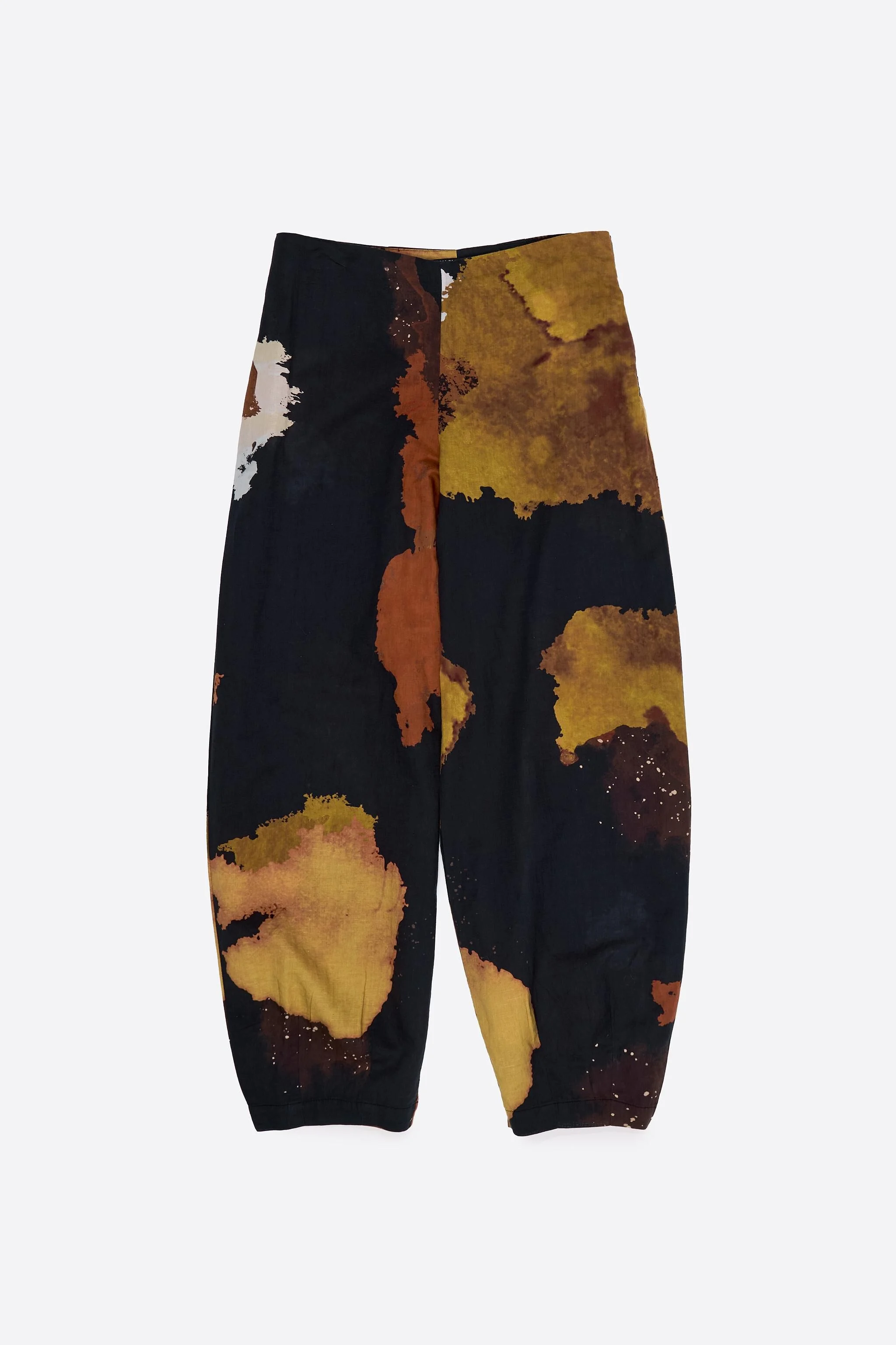 Calças largas de linho preto manchado