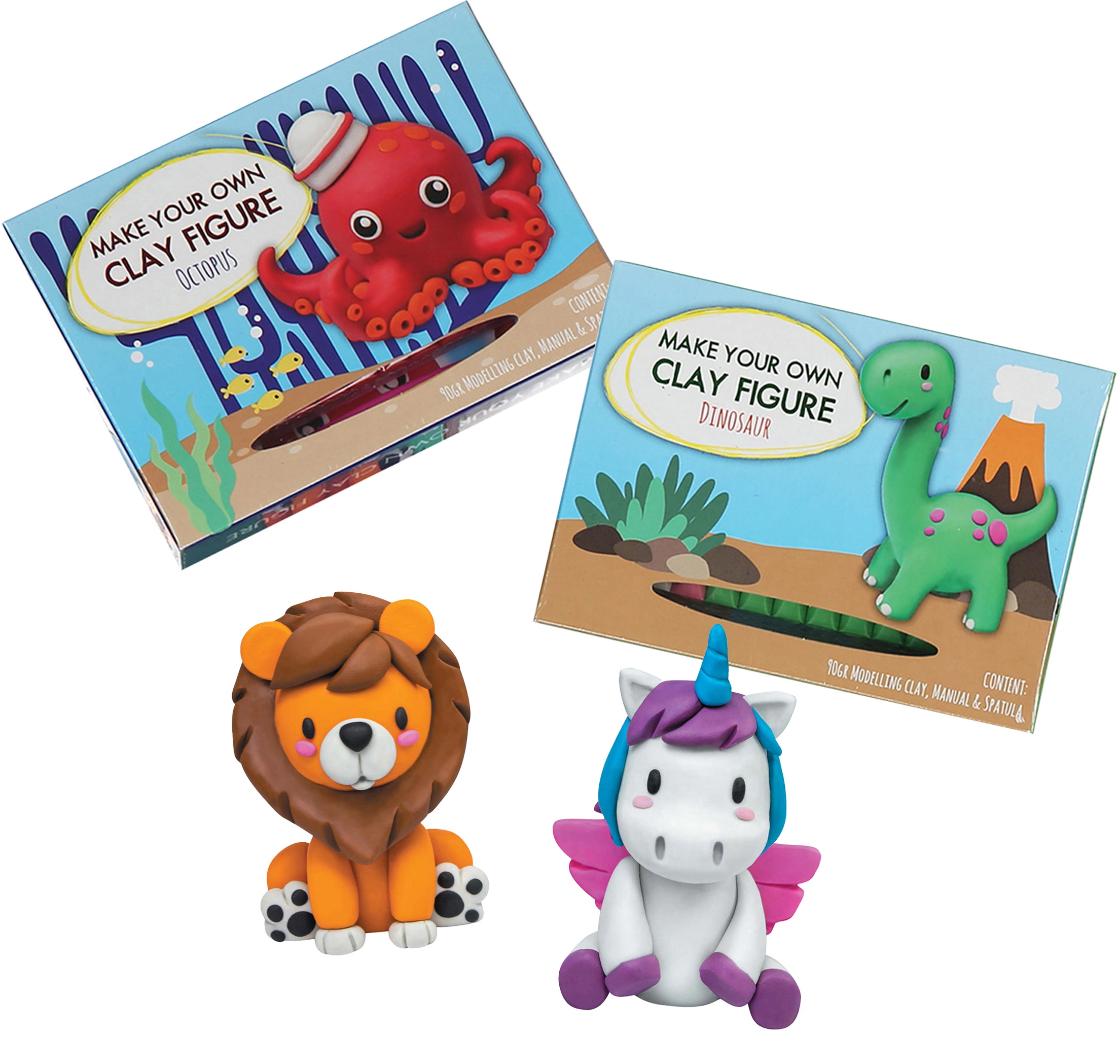 Knetfiguren-Bastelset OKTOPUS, LÖWE, DINO & EINHORN