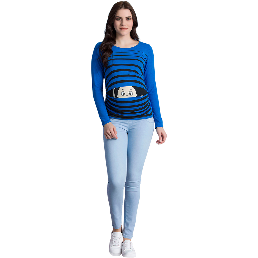 M.M.C. Umstandslangarmshirt Guck Guck mit Motiv Dunkelblau