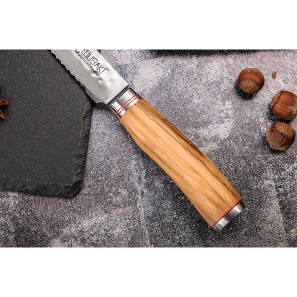 Couteau pour pains damas 10Cr Wusaki 20cm avec dents Wusaki