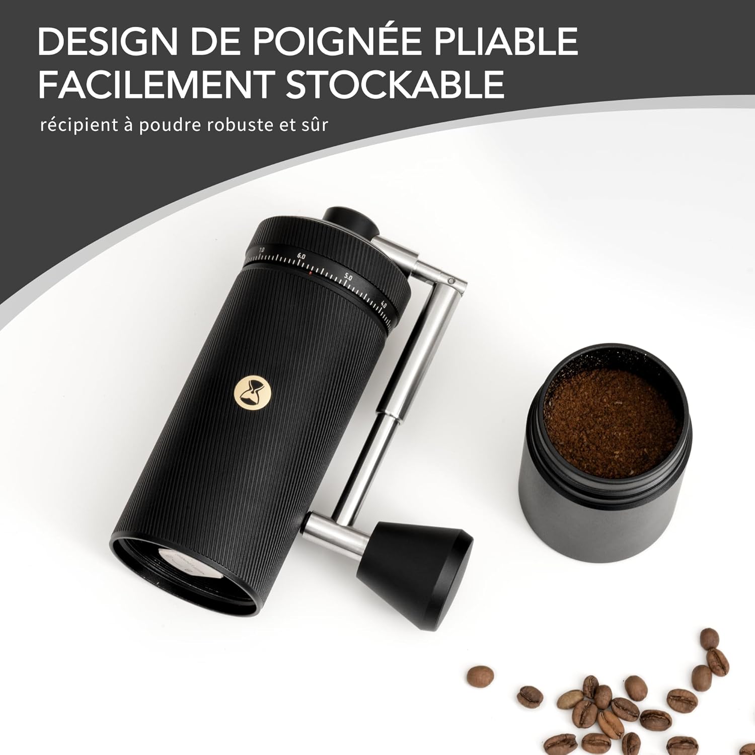 Manuelle Kaffeemühle S3 TIMEMORE, Numerisch Einstellbare Feinheit, Klappgriff, Upgrade Integriertes Vollmetallgehäuse, Espresso Moka Pour Over French Coffee, Schwarz