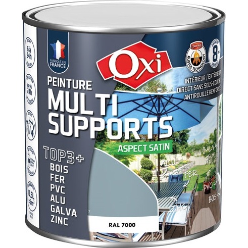 Peinture Satin Multi-supports 0.5 L Top 3+ - Gris Foncé