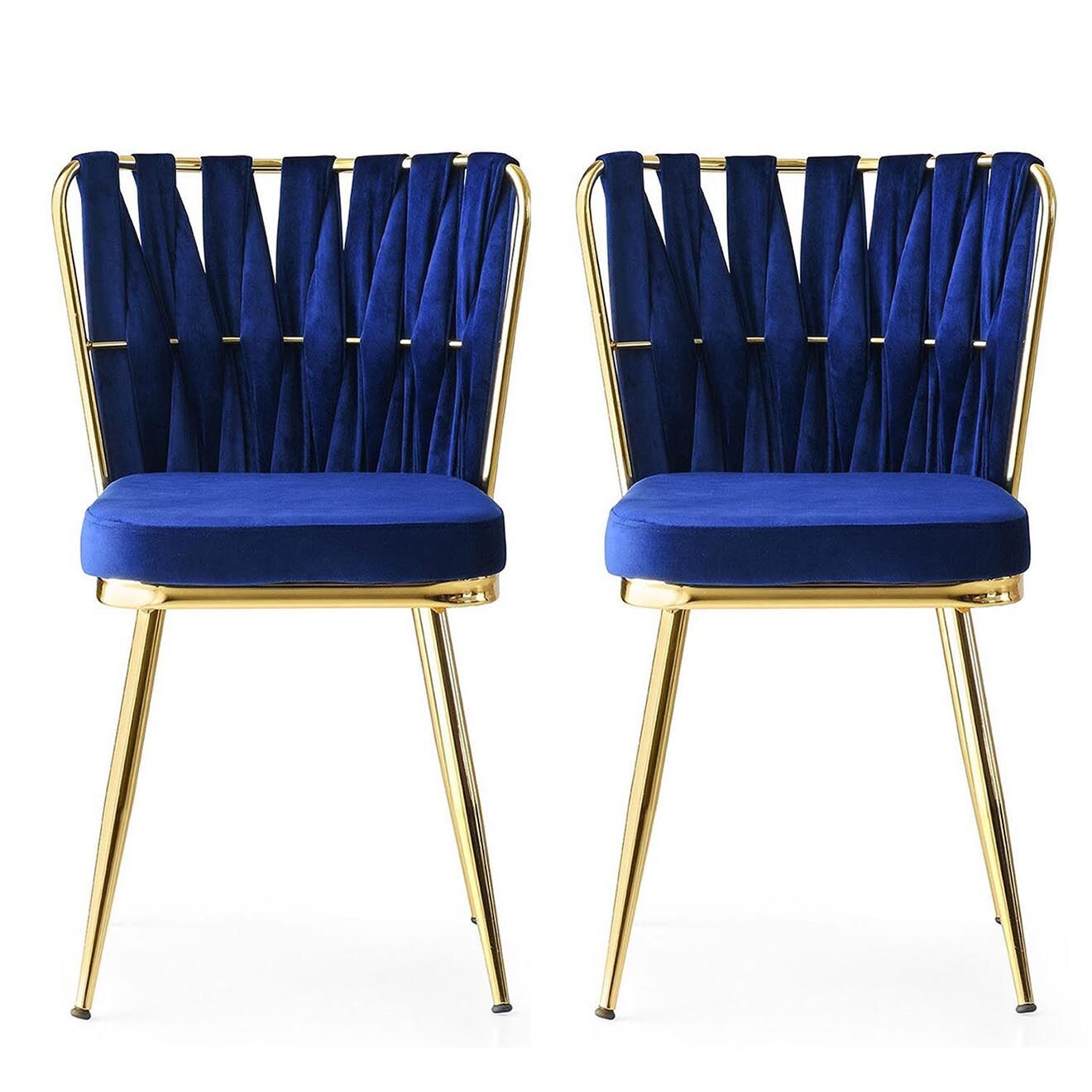 Homitis 2 Chaises Kusakli doré/bleu marine - 43x82x43 cm