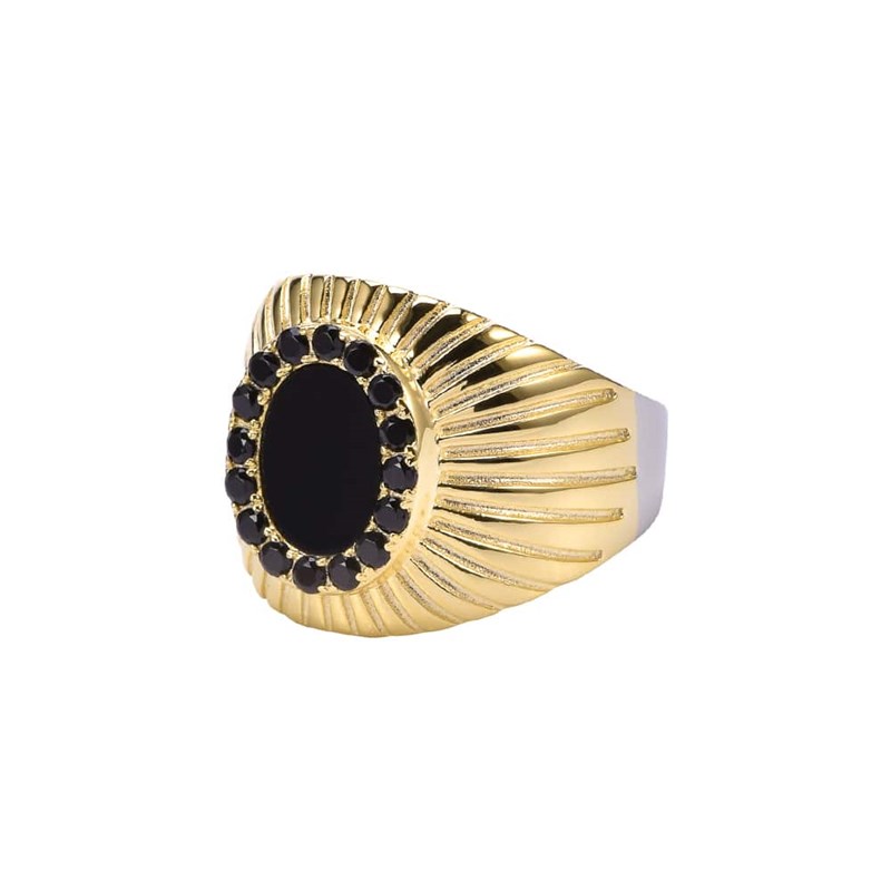 Bague Argent Doré Onyx Et Zirconium Elisabeth