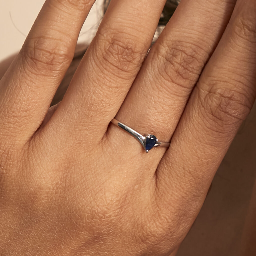 Bague Solitaire Goutte Or Blanc Saphir