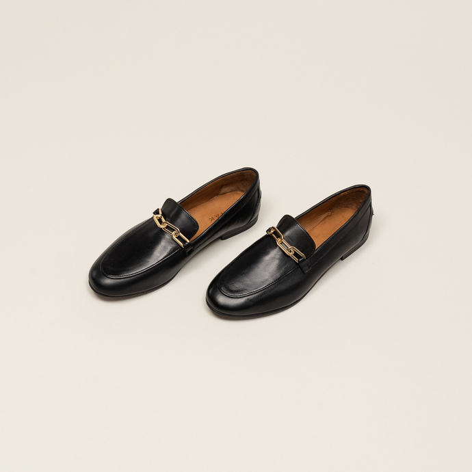 Mocassins à détails dorés  en cuir noir