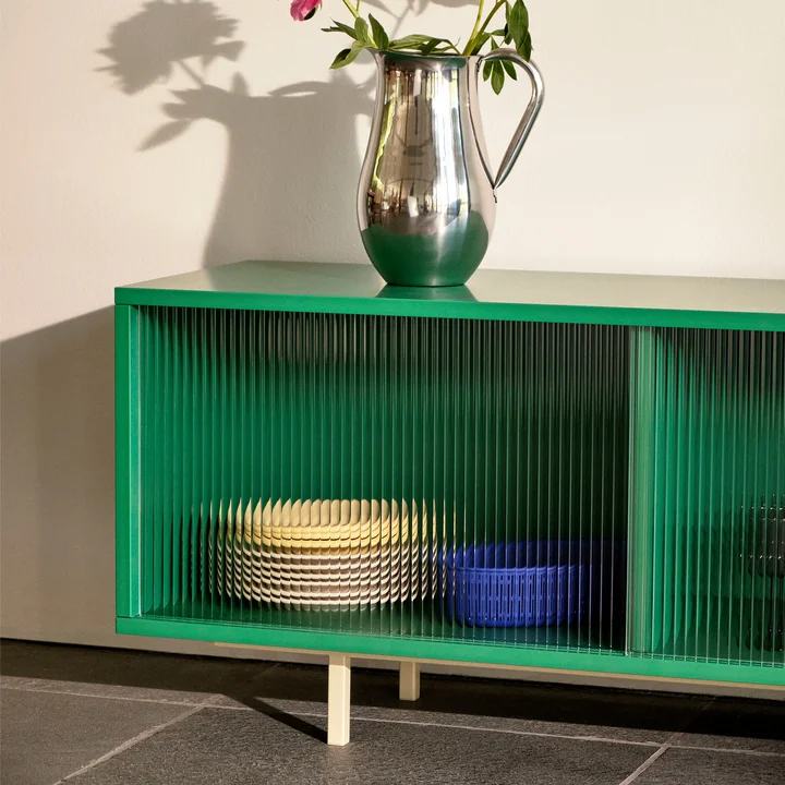 HAY - Colour Cabinet M mit Glastüren, 120 x 51 cm, dark mint (freistehend)