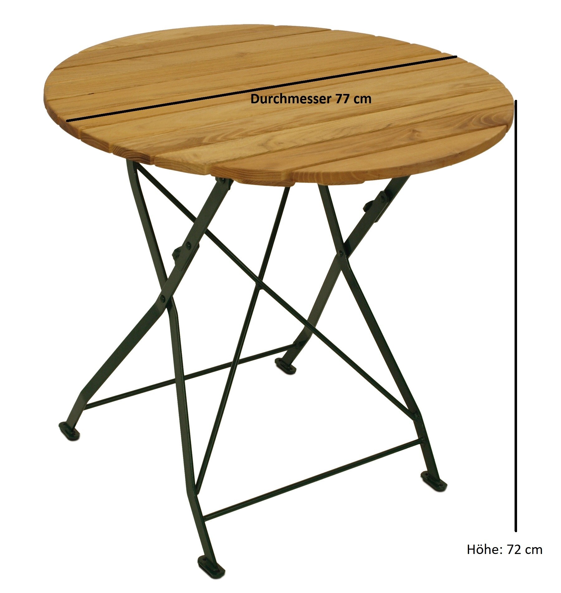 DEGAMO Kurgarten - Garnitur BAD TÖLZ 3-teilig (2x Stuhl, 1x Tisch 77cm rund), Flachstahl grün + Robinie, klappbar