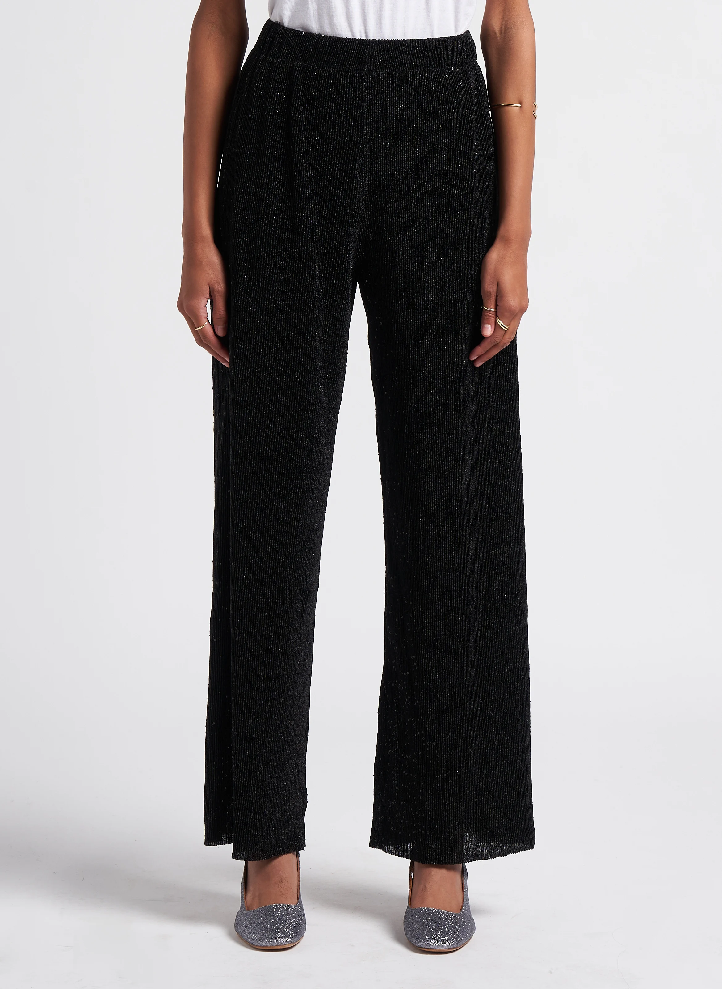 LOCA - Pantalon large à sequins | Noir