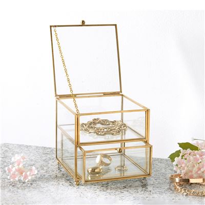 Boîte à bijoux en verre et métal doré