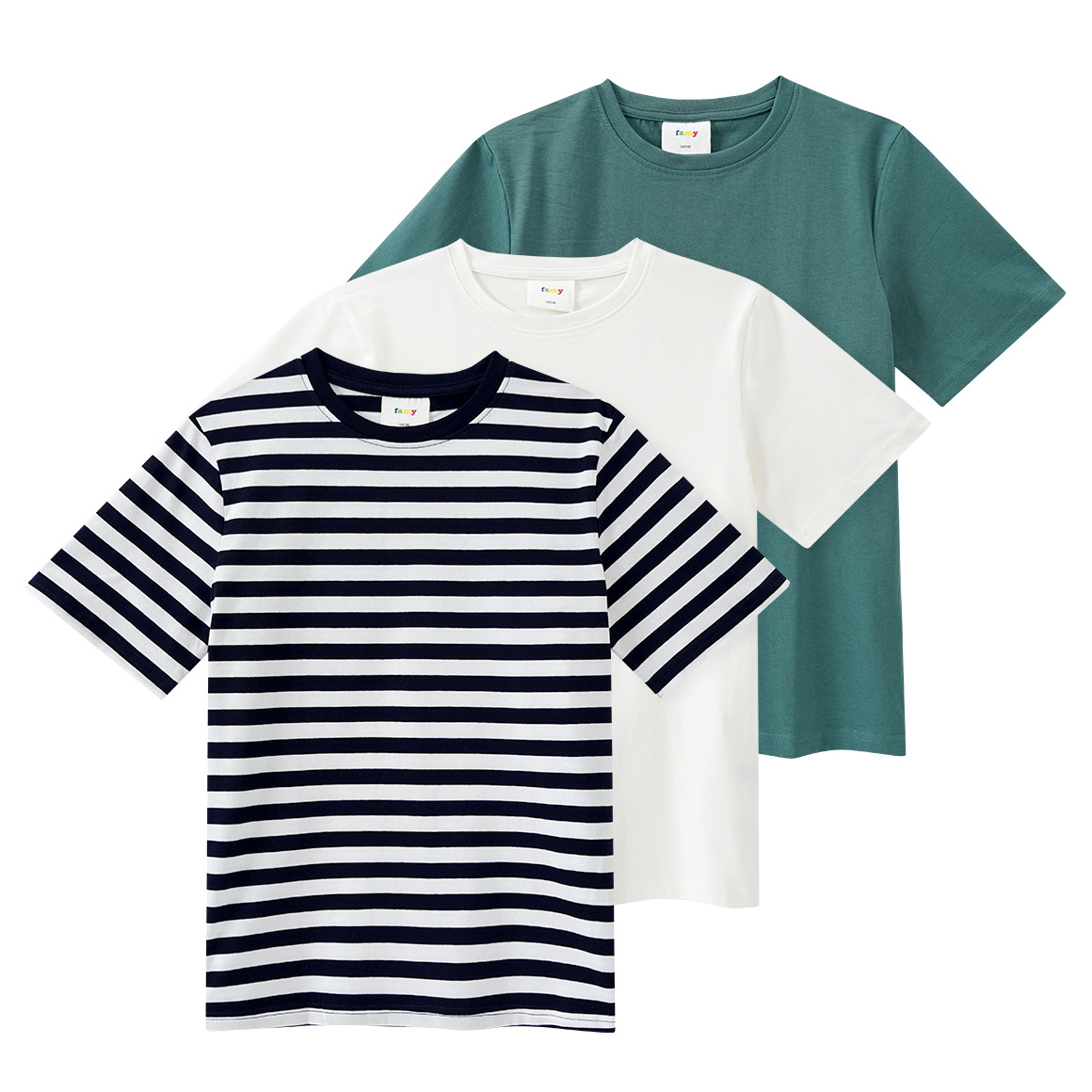 Famy 3 Jungen T-Shirts im Basic-Look dunkelgrün / dunkelblau / weiss
