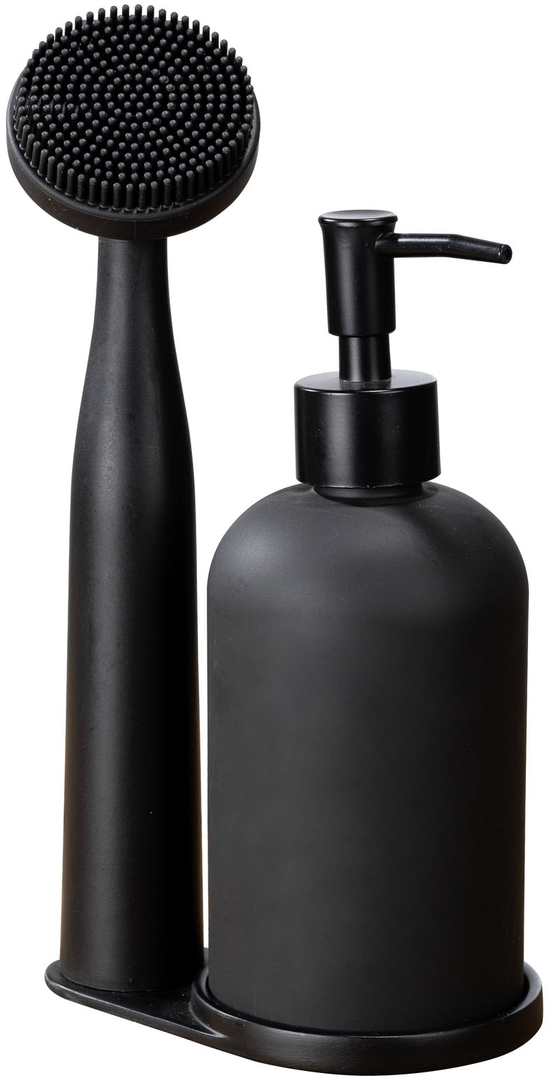 WENKO Spülmittelspender »Modell Piedo« Spül-Set, inkl. Spülbürste mit Halterung, Glas/Polyresin