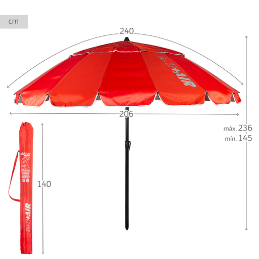Guarda-sol de praia Aktive à prova de vento Ø240 cm com mastro inclinável