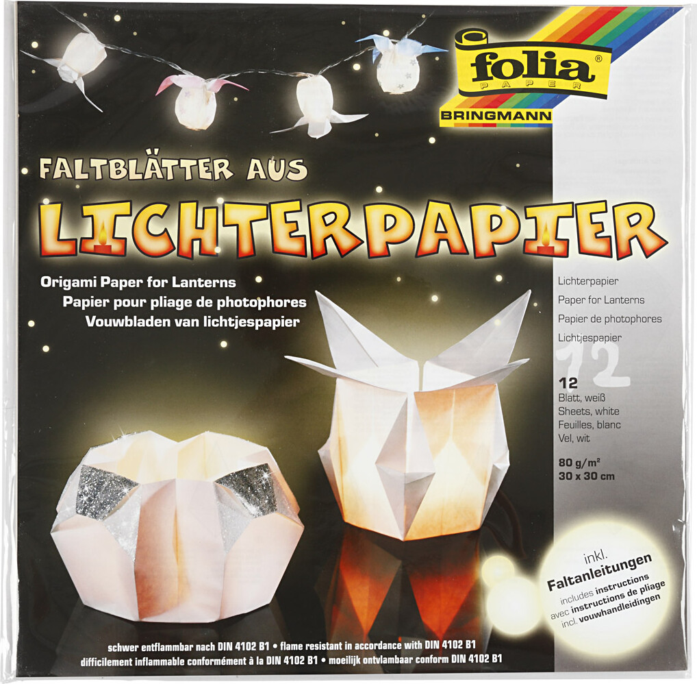 Origami Papir - Str. 30X30 CM - 80 G - Hvid - 12 Ark