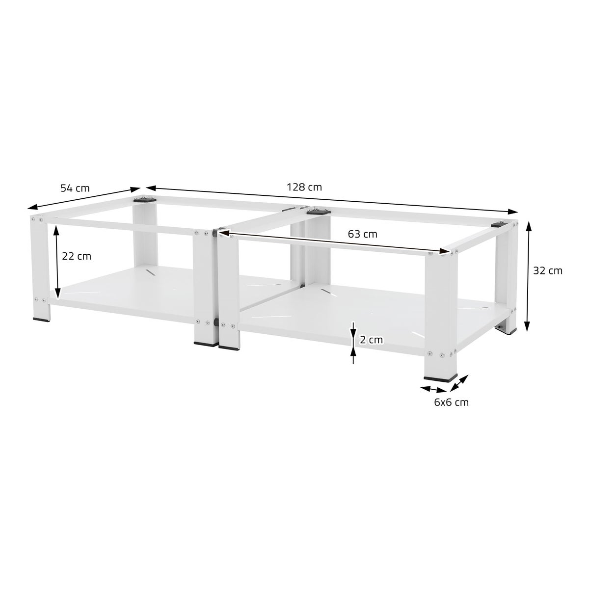ML-Design Dubbele Wasmachine Onderstel met 2 Planken, Wit, 128x54 cm, Staal, 2x 150 kg, Stevige Dubbele Wasmachine Onderstel, 32 cm Hoog Platform, Verhoogde Onderkast, Dubbele Onderkast, Dubbel Platform