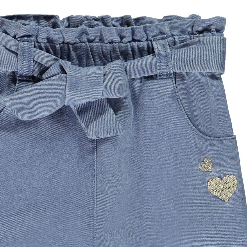 Pantalon en toile fantaisie avec broderies coeurs pour bébé fille - Bleu