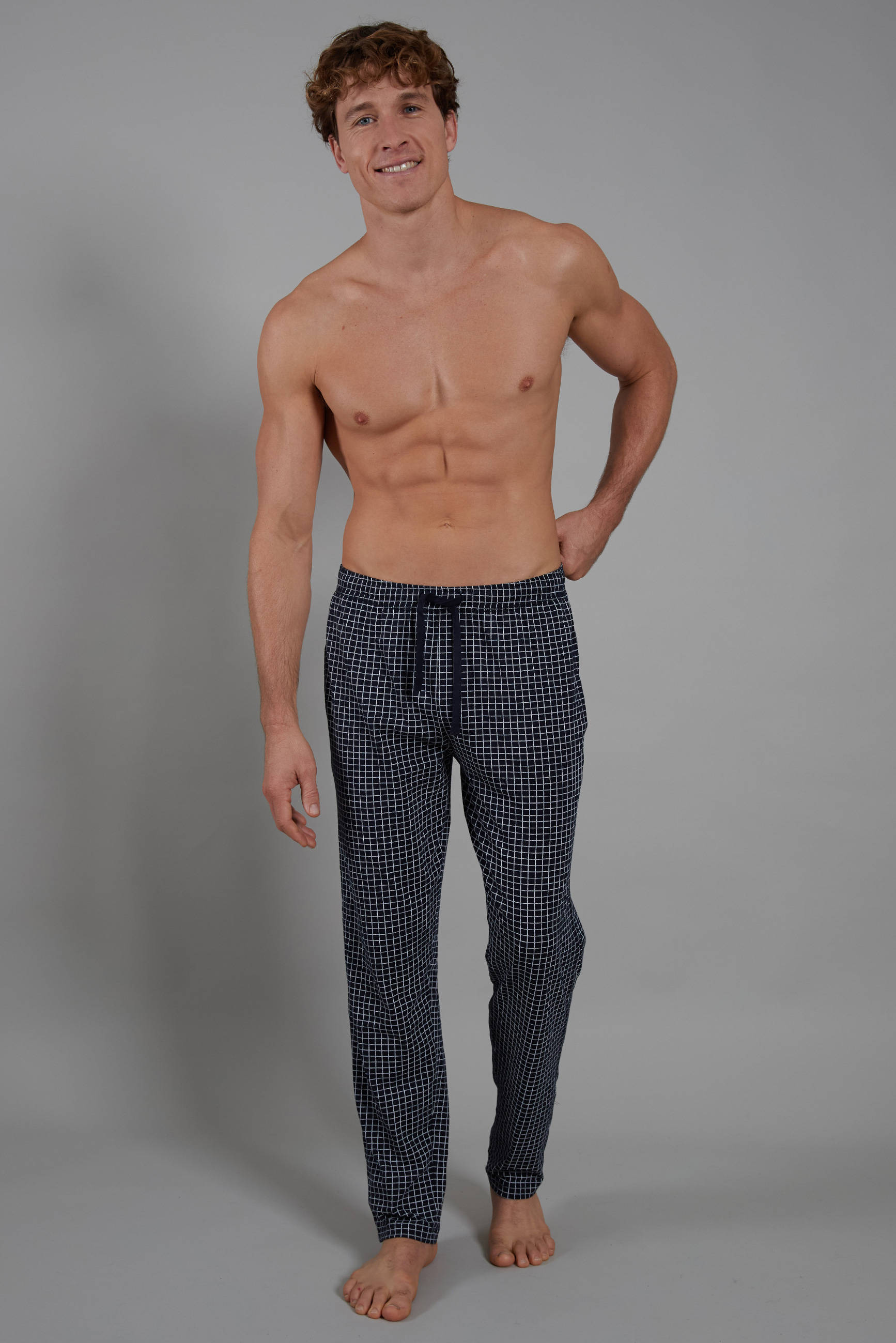 Ceceba +size geruite pyjamabroek donkerblauw