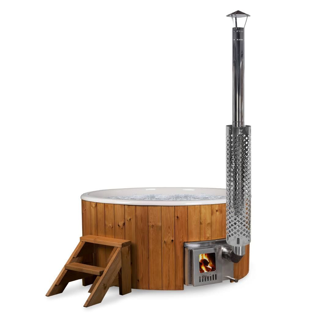 Badezuber holz mit ofen | EconoLinie | 180 | Vorkonfigurierter | Cremeweiß