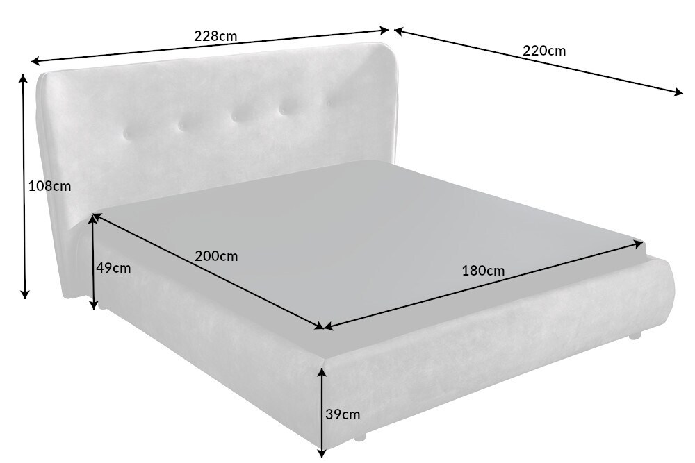 riess-ambiente Doppelbett FLORENZ - 180x200cm grau Samt Kingsize Polsterbett