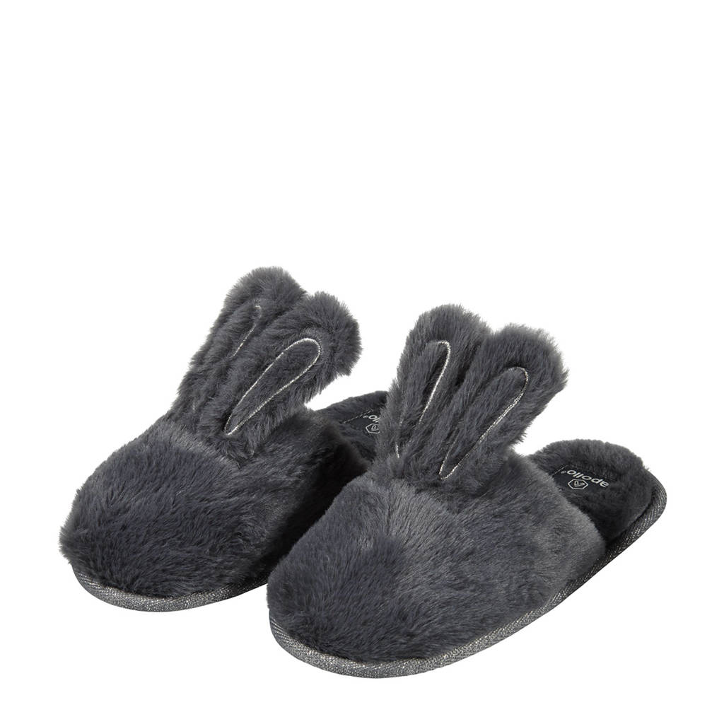 Apollo imitatiebont pantoffels met bunny oren antraciet