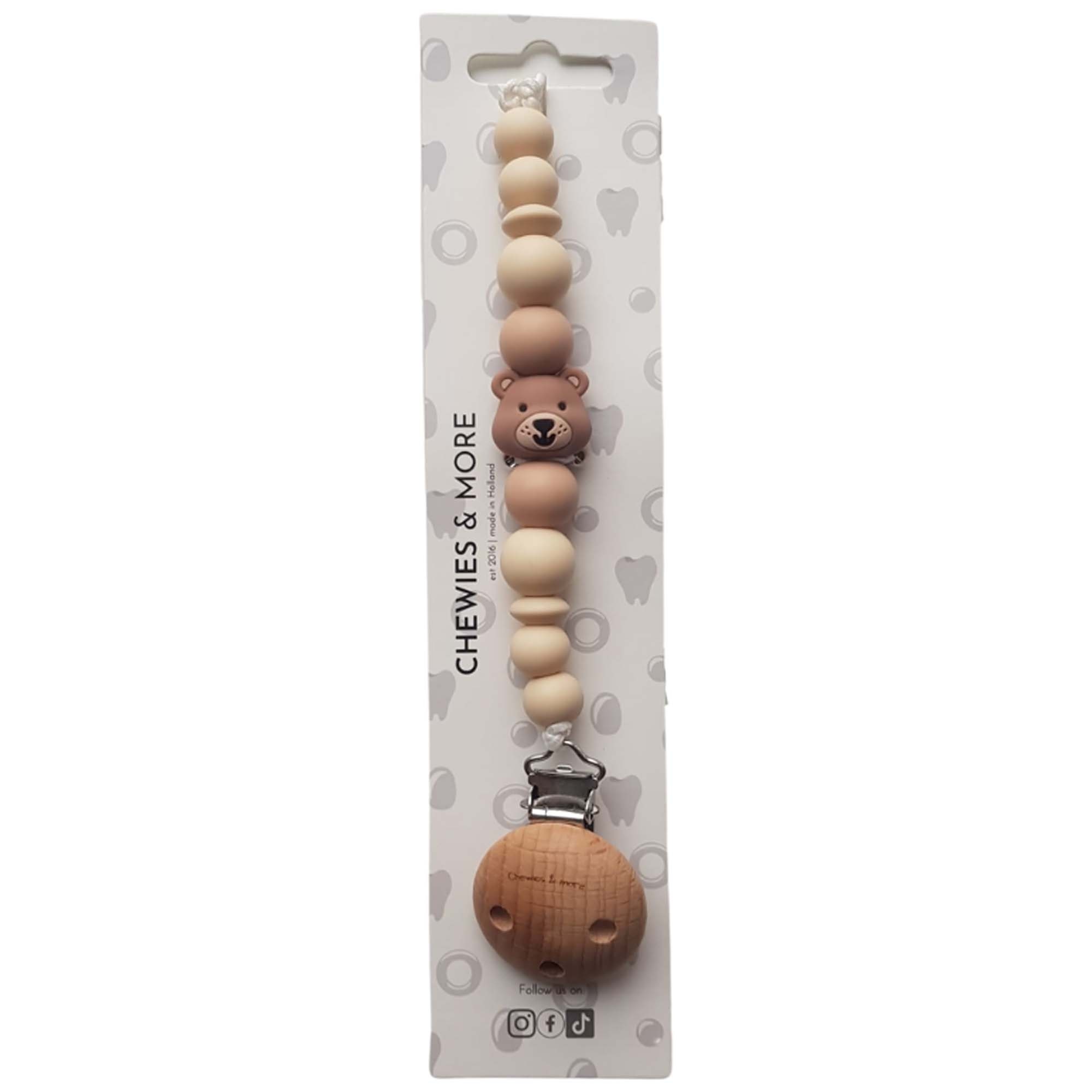 Chewies & More Clip speenkoord Silicone Bear beige - Prénatal