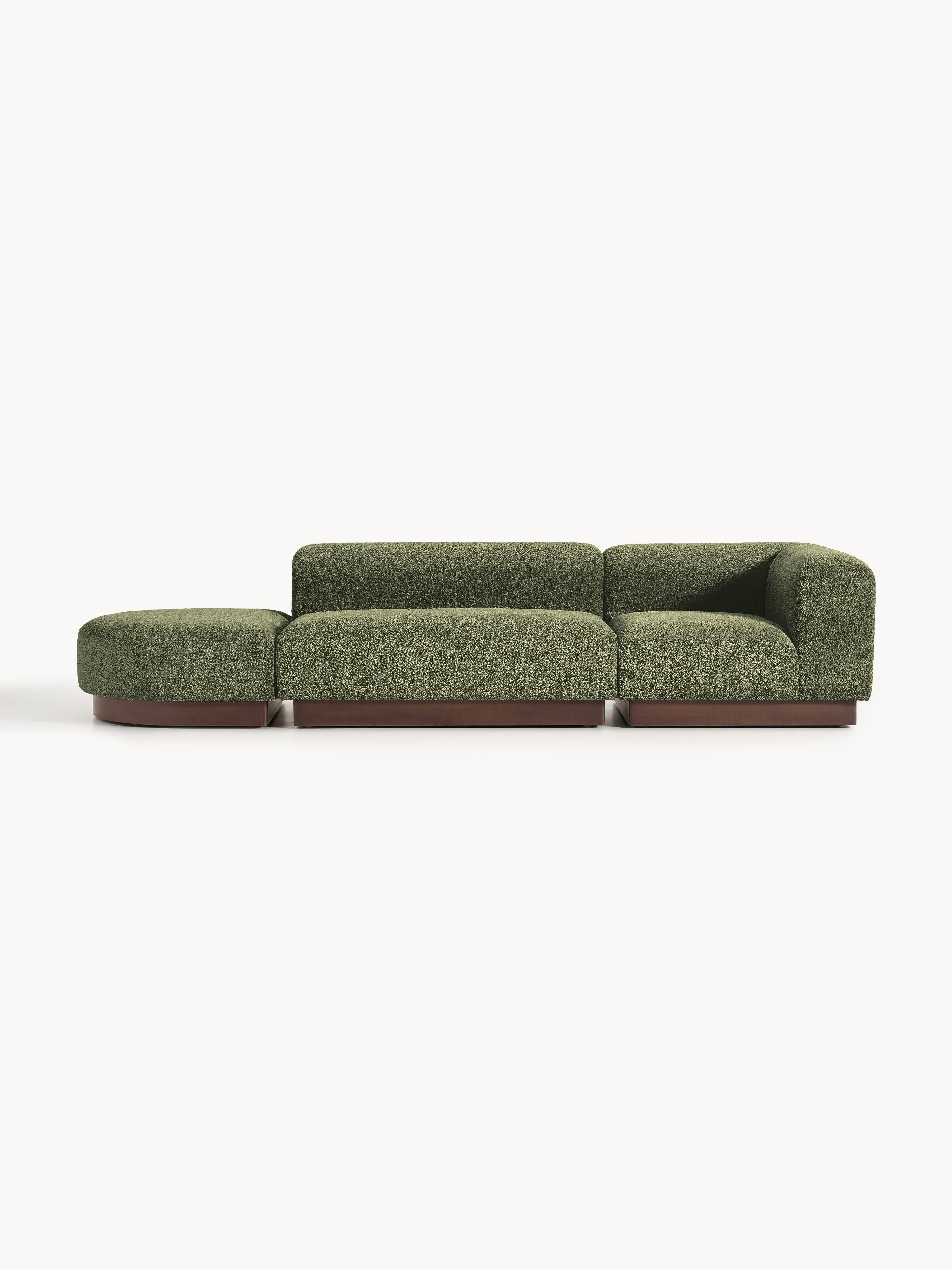 Modulaire chaise longue Natalie uit teddy-bouclé met poef (links/rechts)