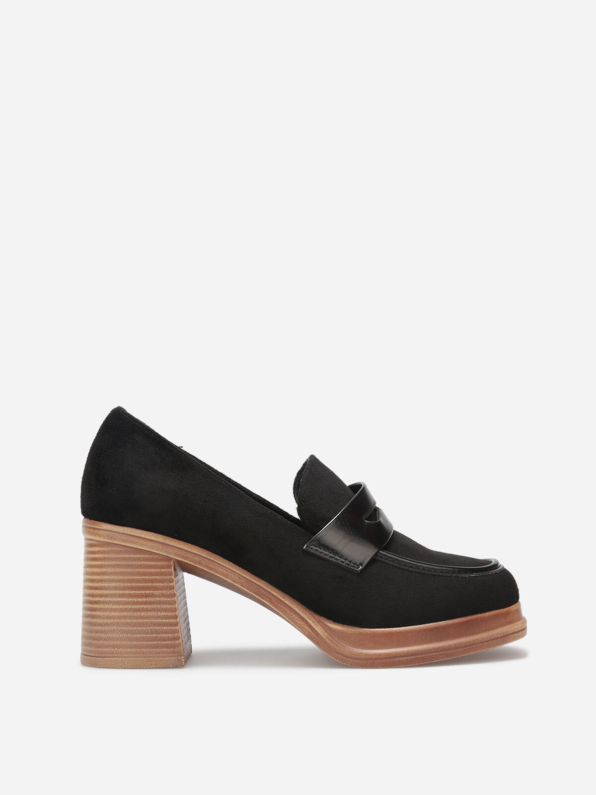 Mocassins bi-matériel à talon- Noir