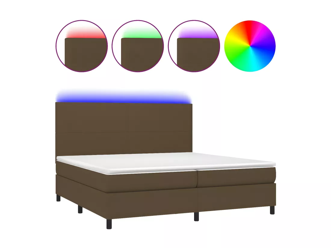 Sommier tapissier matelas et LED Marron foncé 200x200 cm Tissu