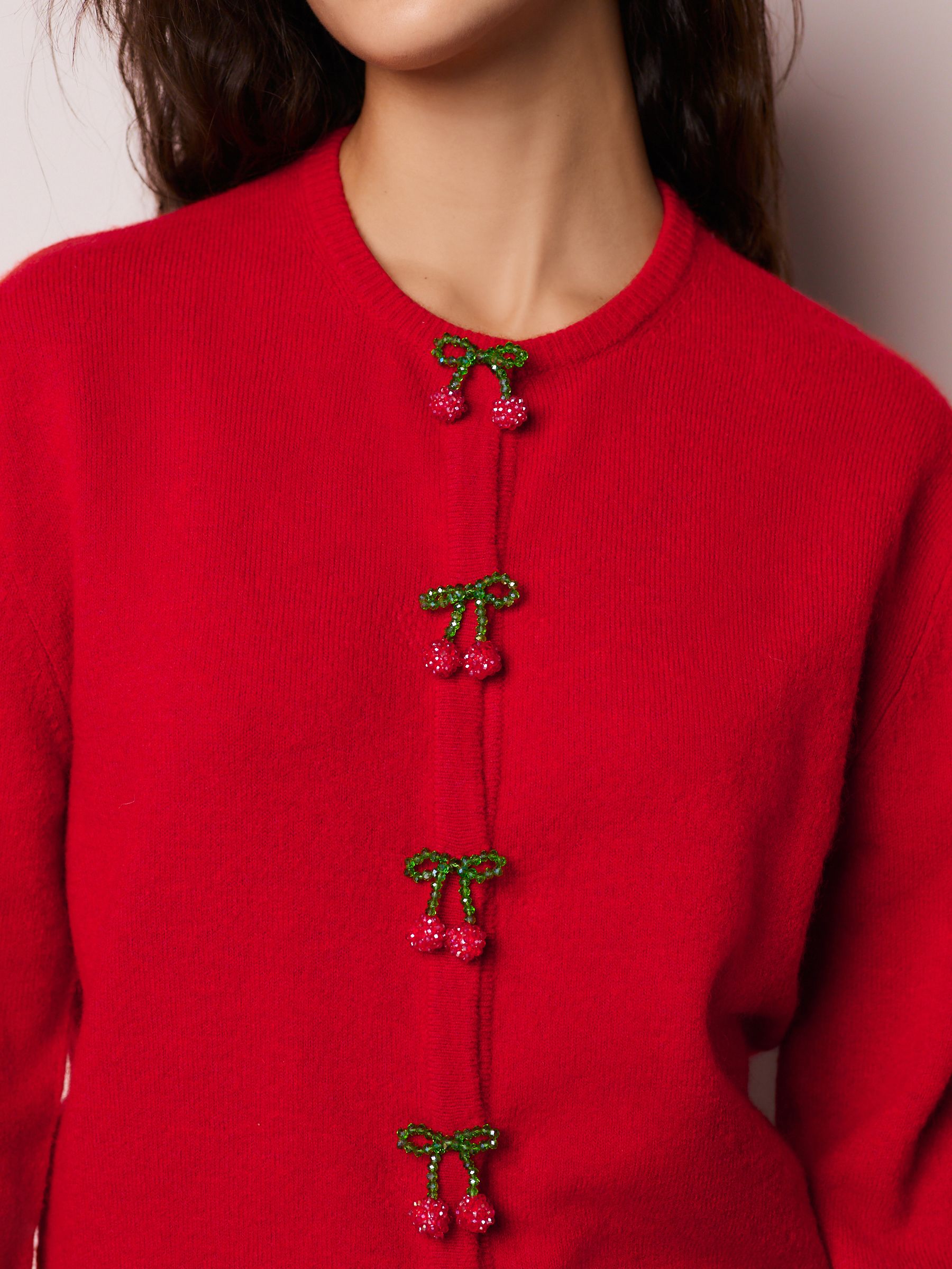 Red Cherry Buttons - Gebreid vest met ronde hals