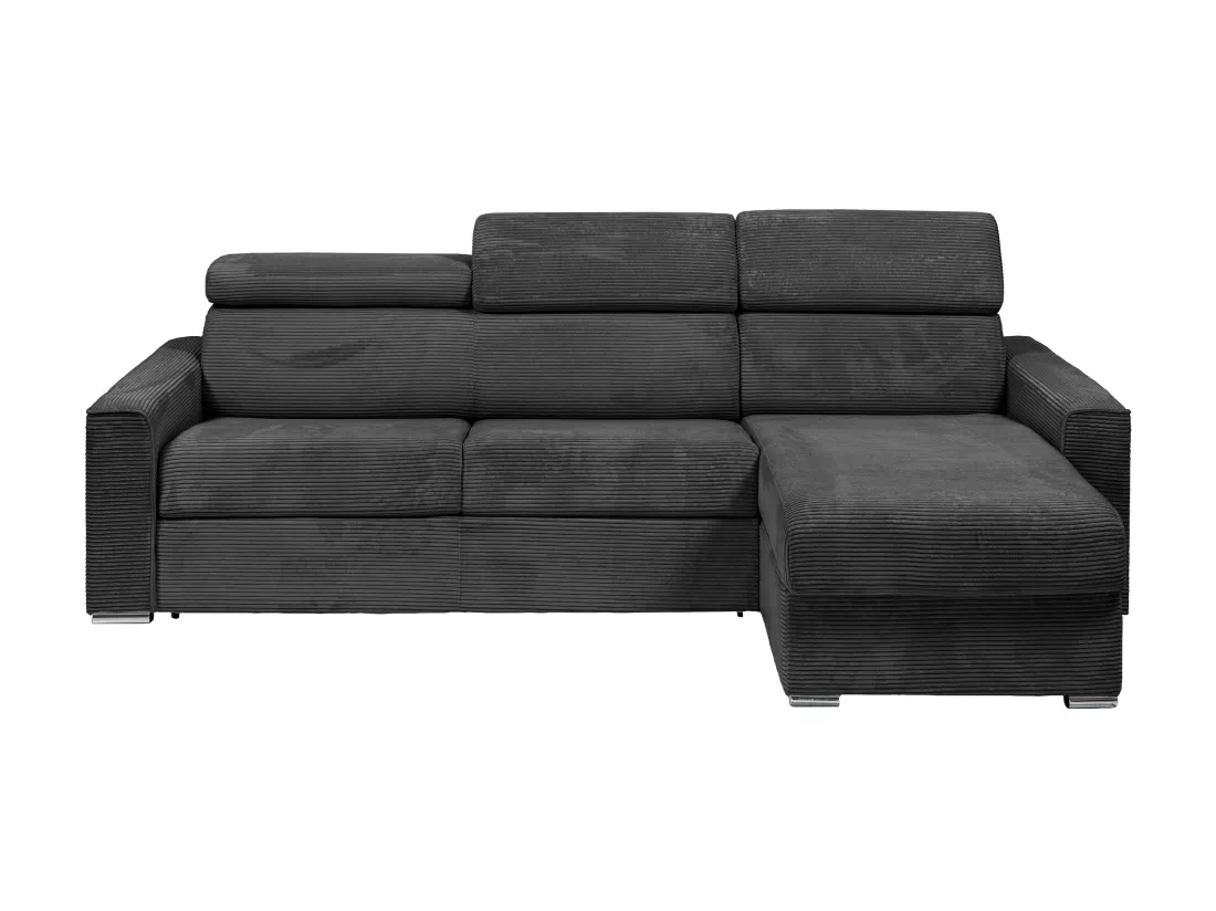 Canapé d'angle réversible convertible express en velours côtelé gris anthracite - Couchage à lattes larges 160 cm - Matelas 22 cm mémoire de forme - VIZIR