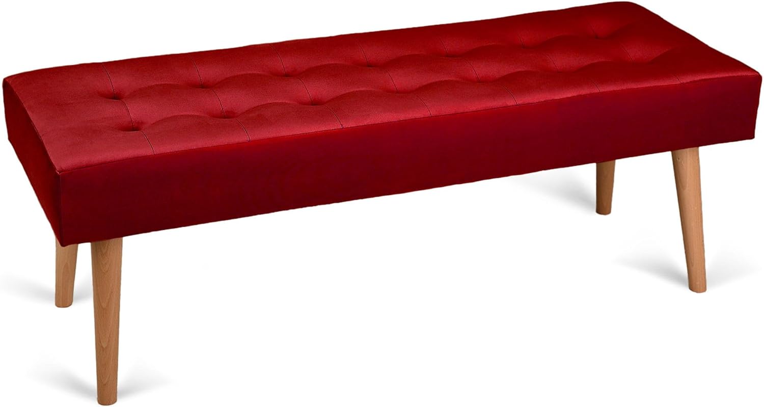 MG Design Polsterbank 45 × 120 cm in Rot – stabiles Holzgestell, weich gepolstert, samtig-weiche Oberfläche mit dezentem Schimmer, pflegeleicht – für Wohnzimmer, Schlafzimmer & Flur