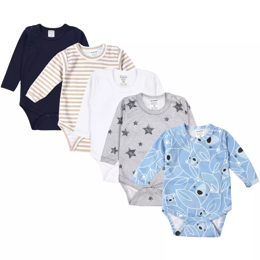 TupTam Jungen Baby Body Langarm 5er Pack beigeblau
