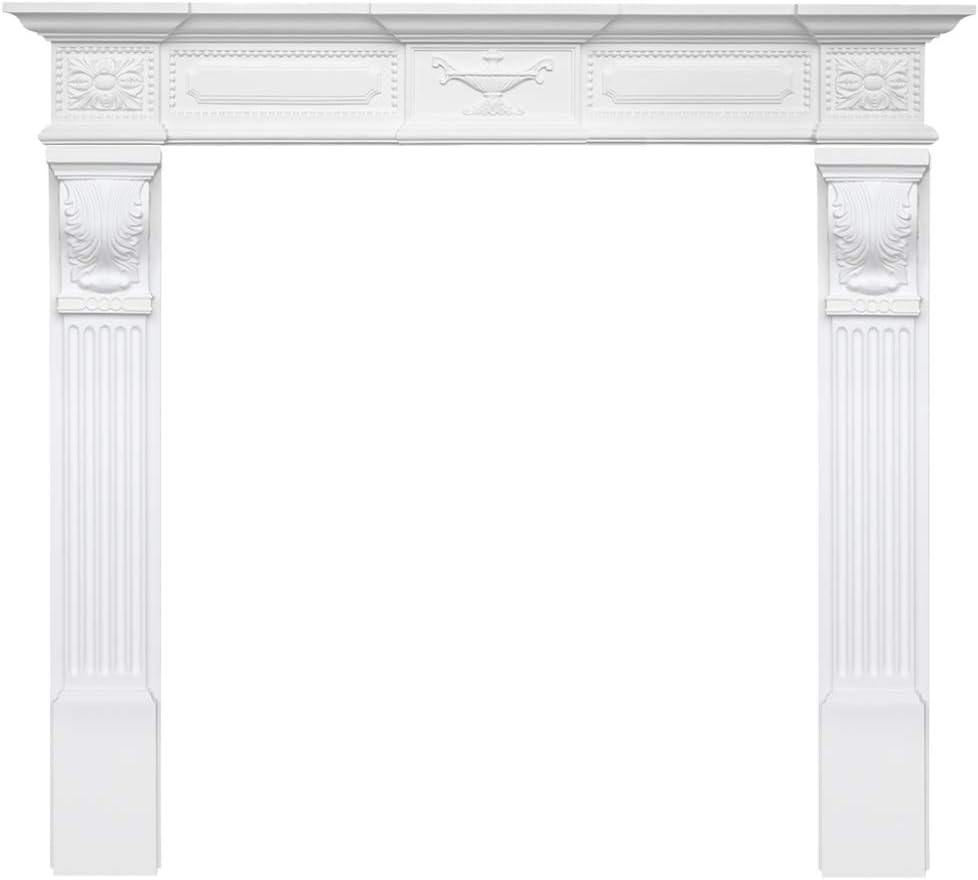 Kaminkonsole aus PU - Deko Kaminumrandung weiß Kaminsims Wohnzimmer (Komplettset K3004 150x130,5cm) dekoratives Kamingehäuse barock antik