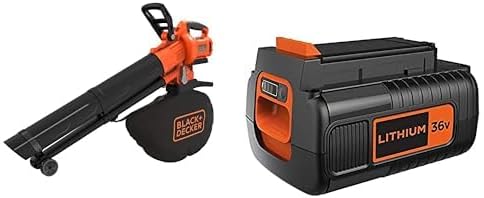 BLACK+DECKER - Aspirateur souffleur Broyeur Sans Fil 36V - Livré avec un sac de 45 L ‎- BCBLV36B-XJ