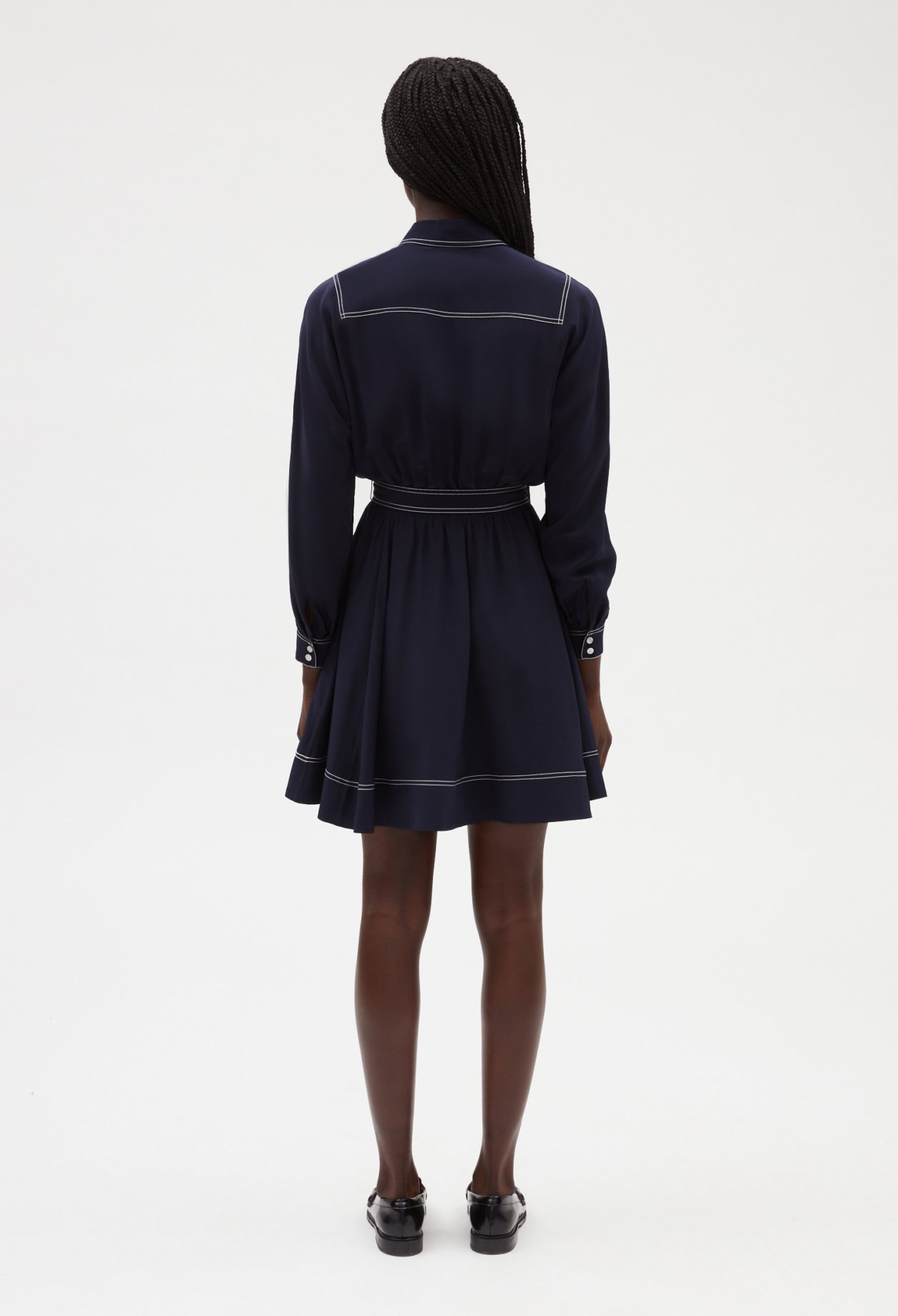 Robe courte soie manches longues bleue