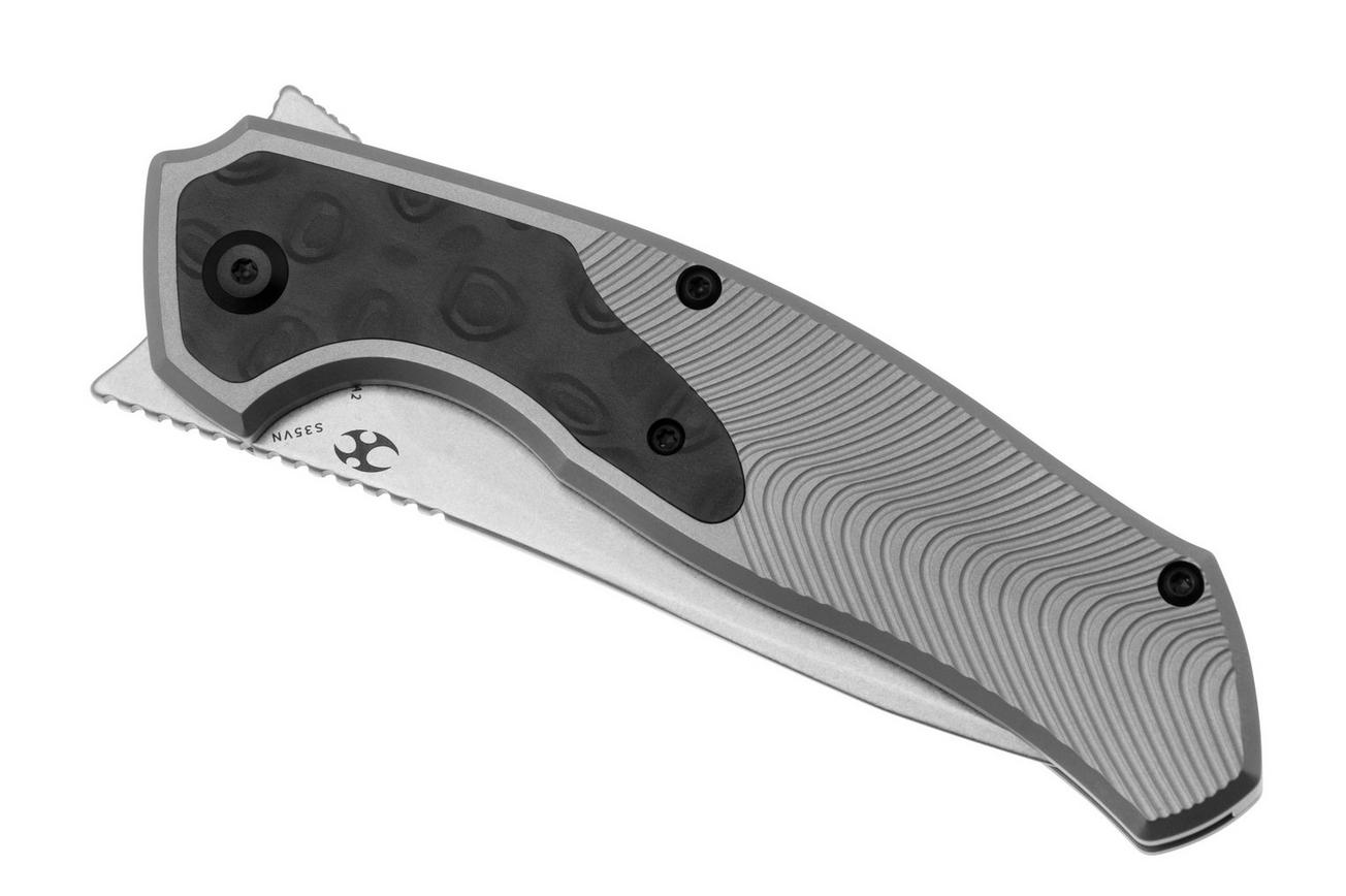 Kansept Havørn K1069A2 Stonewashed CPM S35VN, Titanium, Rose Pattern Black & White Carbon Fiber Inlay, zakmes, Djinn design