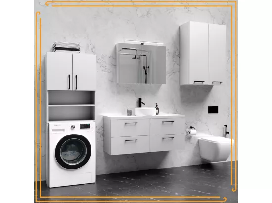Armoire de Salle de Bain au-dessus de la Machine à Laver Sèche-linge Colonne Étagère Intégrée pour Électroménager Blanc