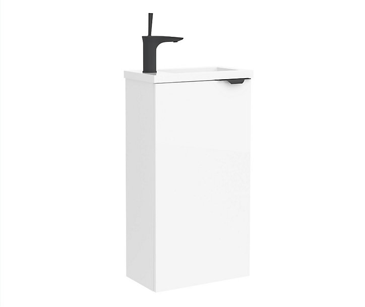 Meuble lave-mains à suspendre Salgar blanc brillant L39 X H72 cm + plan vasque résine